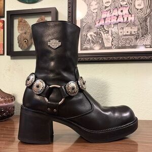 ⚡️Vintage Harley Davidson Chunky Platform Boots w/ Custom Concho Harnesses⚡️
